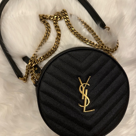 NEW, AUTHENTIC YVES SAINT LAURENT YSL Round Purse, Chain And Leather Strap - Picture 5 of 15